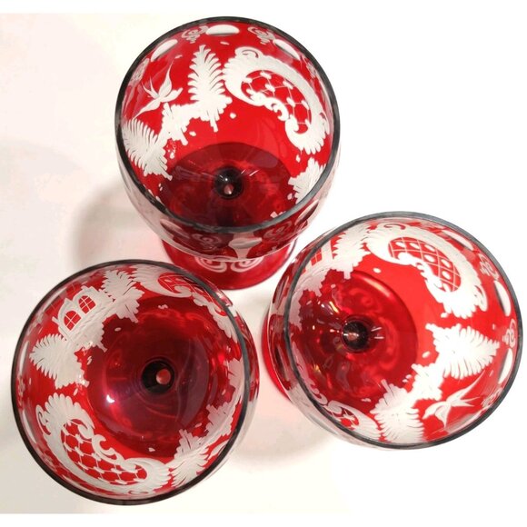 Vtg EGERMANN Ruby Wine Glass Stag Red Staining Bohemian Baroque 2.5x4.5" - Picture 5 of 16